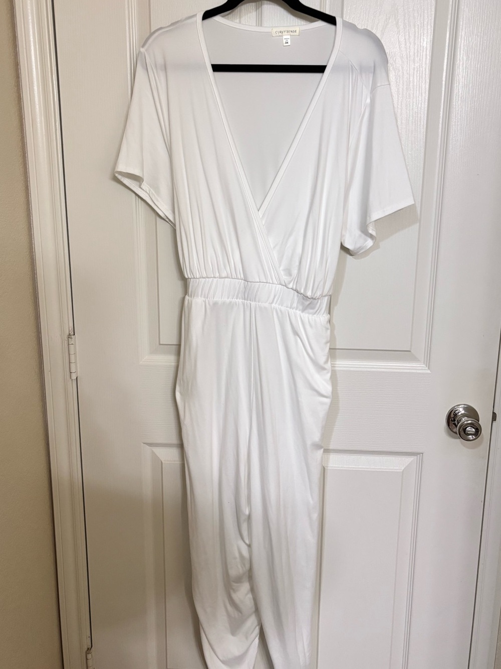 Curvy Sense White V-Neck Jumpsuit